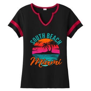 South Beach Miami Florida Sunset Vacation Distressed Grunge Cool Gift Ladies Halftime Notch Neck Tee