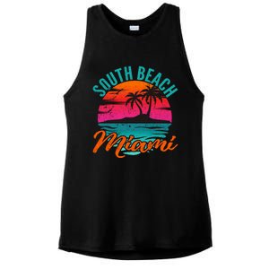 South Beach Miami Florida Sunset Vacation Distressed Grunge Cool Gift Ladies PosiCharge Tri-Blend Wicking Tank