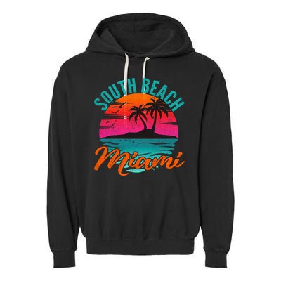 South Beach Miami Florida Sunset Vacation Distressed Grunge Cool Gift Garment-Dyed Fleece Hoodie