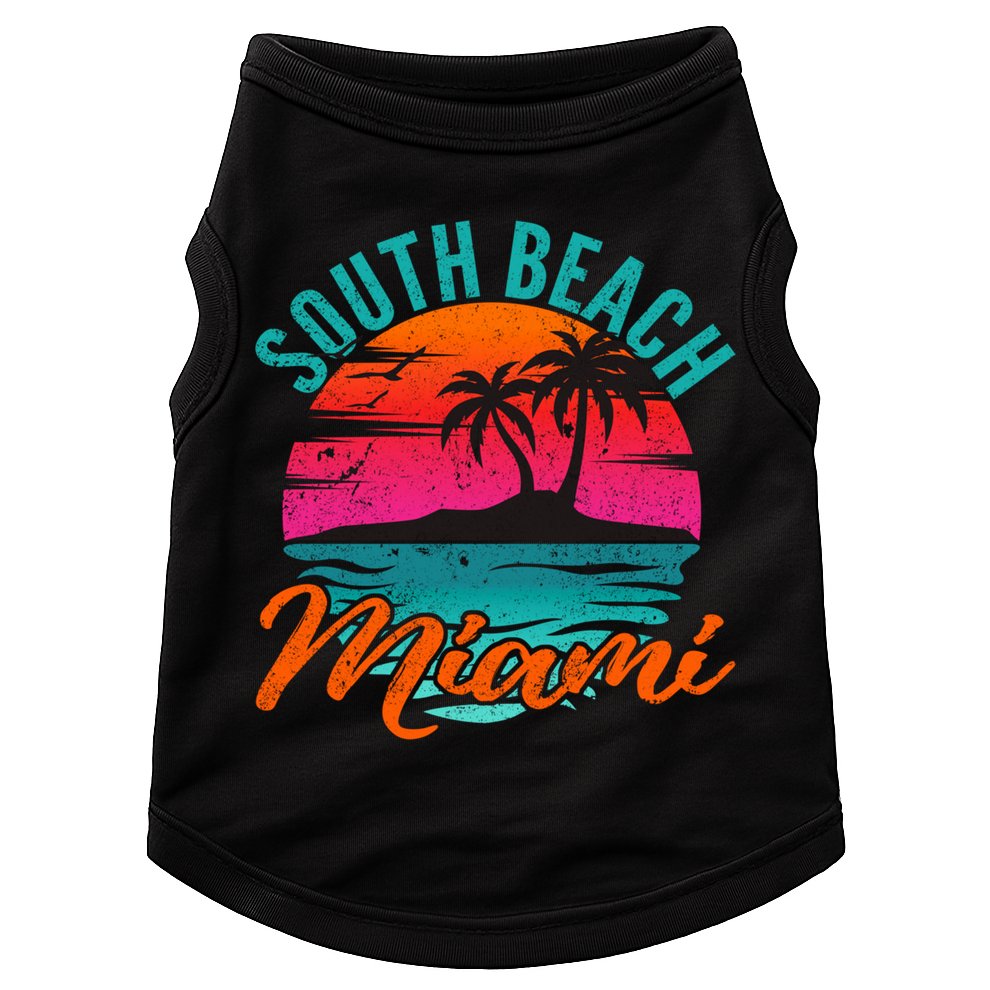 South Beach Miami Florida Sunset Vacation Distressed Grunge Cool Gift Doggie Tank