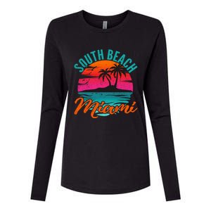 South Beach Miami Florida Sunset Vacation Distressed Grunge Cool Gift Womens Cotton Relaxed Long Sleeve T-Shirt