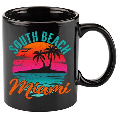 South Beach Miami Florida Sunset Vacation Distressed Grunge Cool Gift 11oz C Handle Ceramic Mug