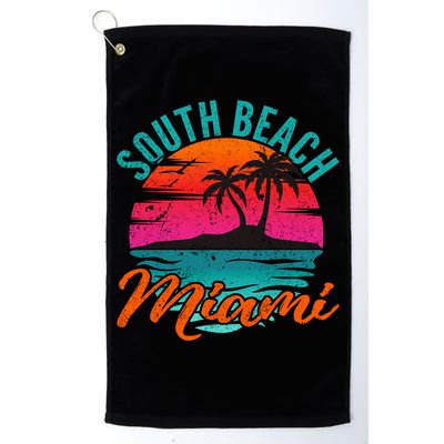 South Beach Miami Florida Sunset Vacation Distressed Grunge Cool Gift Golf Towel