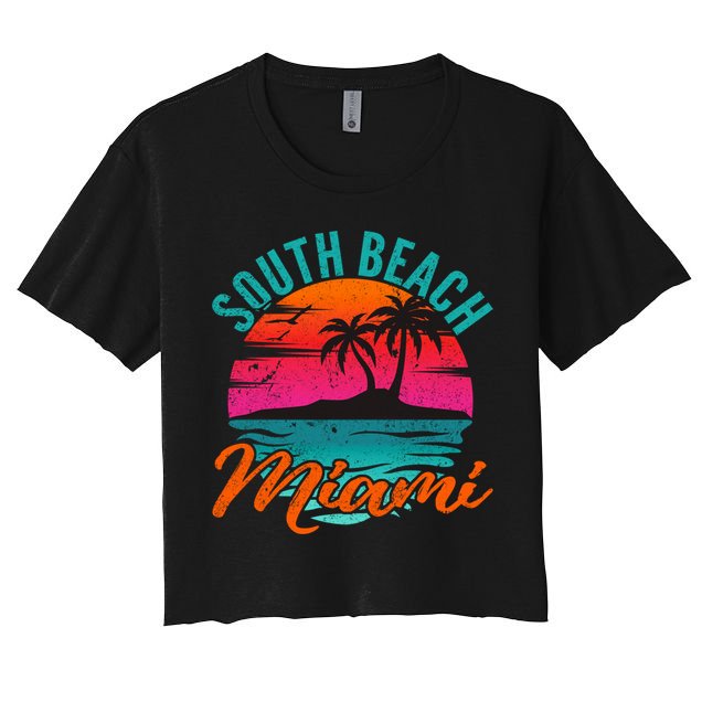 South Beach Miami Florida Sunset Vacation Distressed Grunge Cool Gift Crop Top