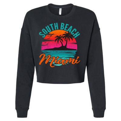 South Beach Miami Florida Sunset Vacation Distressed Grunge Cool Gift Cropped Pullover Crew