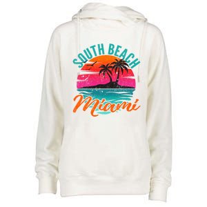 South Beach Miami Florida Sunset Vacation Distressed Grunge Cool Gift Womens Funnel Neck Pullover Hood