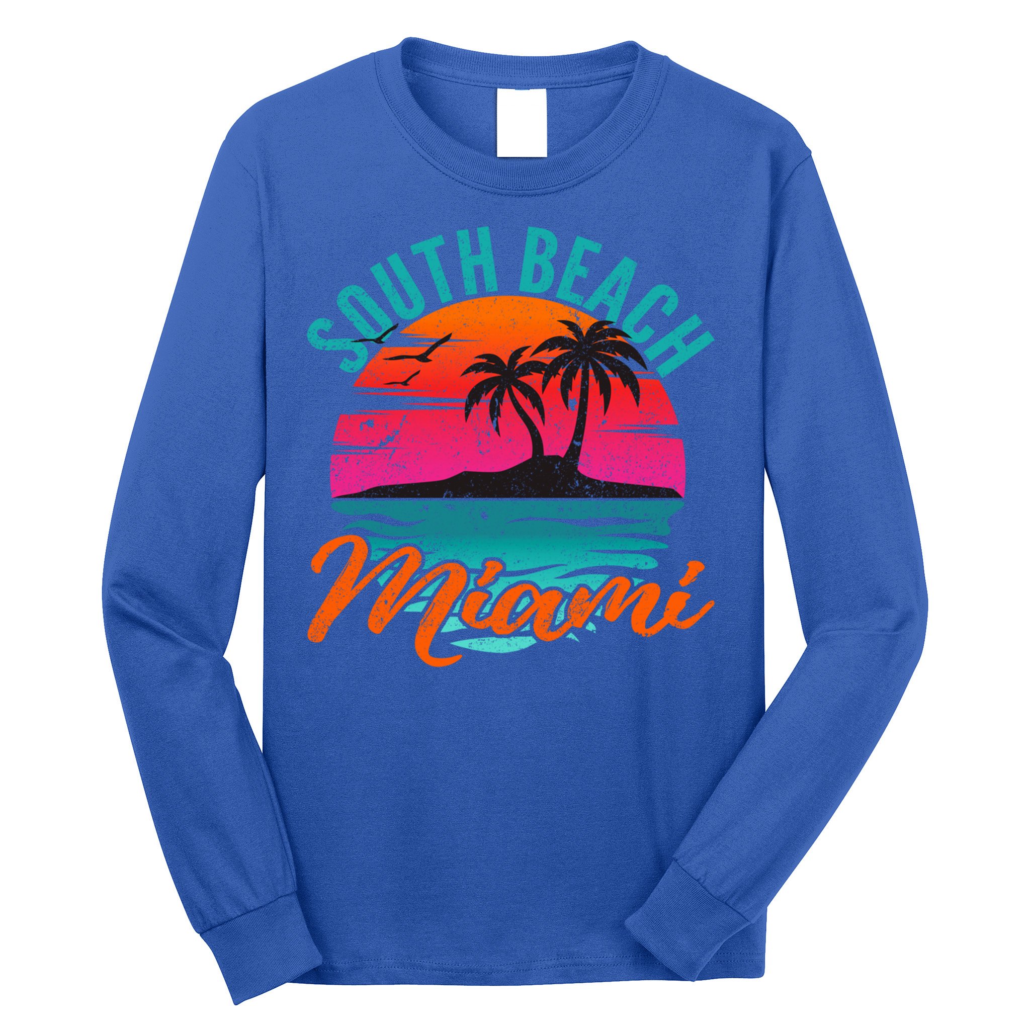 South Beach Miami Florida Sunset Vacation Distressed Grunge Cool Gift Long Sleeve Shirt
