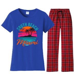 South Beach Miami Florida Sunset Vacation Distressed Grunge Cool Gift Women's Flannel Pajama Set