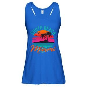 South Beach Miami Florida Sunset Vacation Distressed Grunge Cool Gift Ladies Essential Flowy Tank