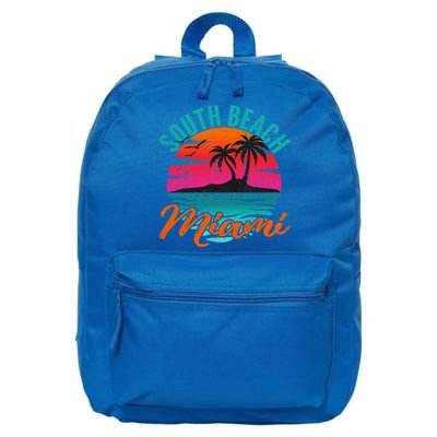 South Beach Miami Florida Sunset Vacation Distressed Grunge Cool Gift 16 in Basic Backpack
