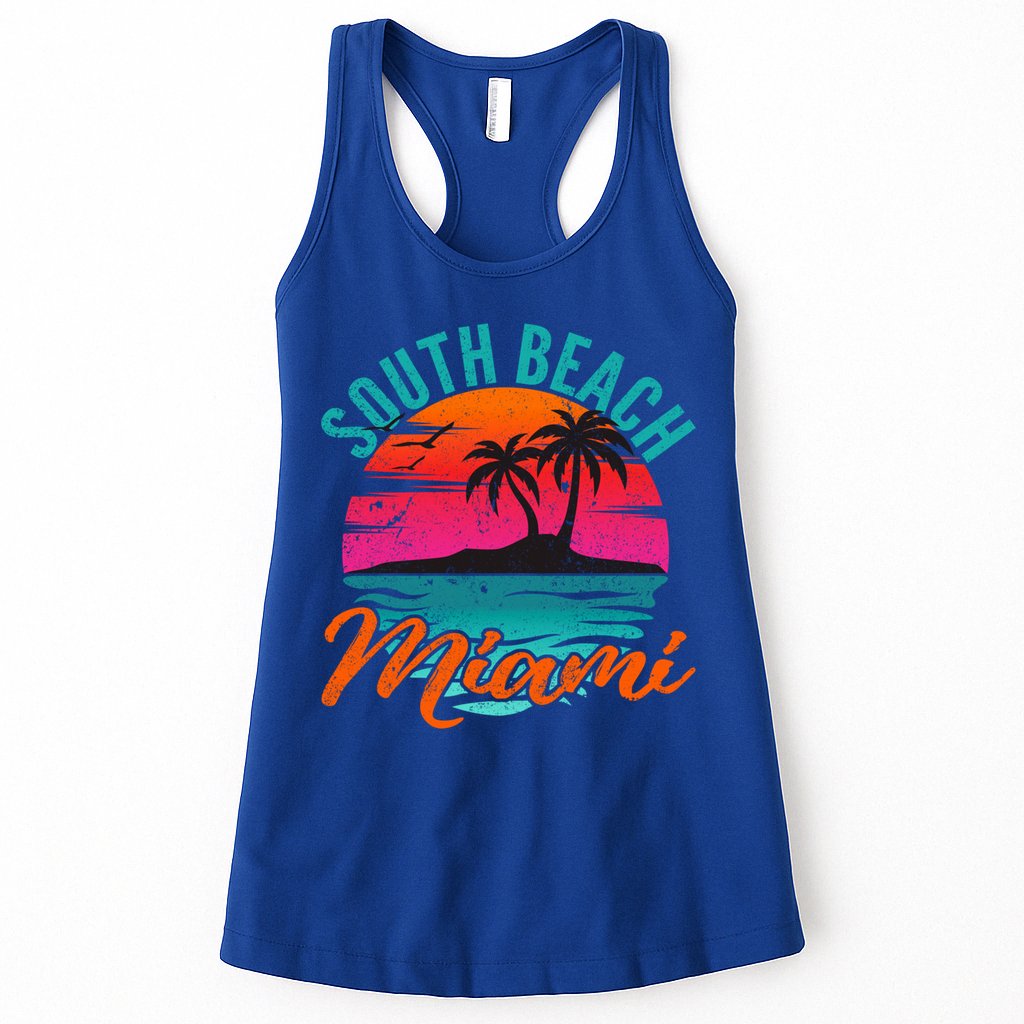 South Beach Miami Florida Sunset Vacation Distressed Grunge Cool Gift Womens Tank Top