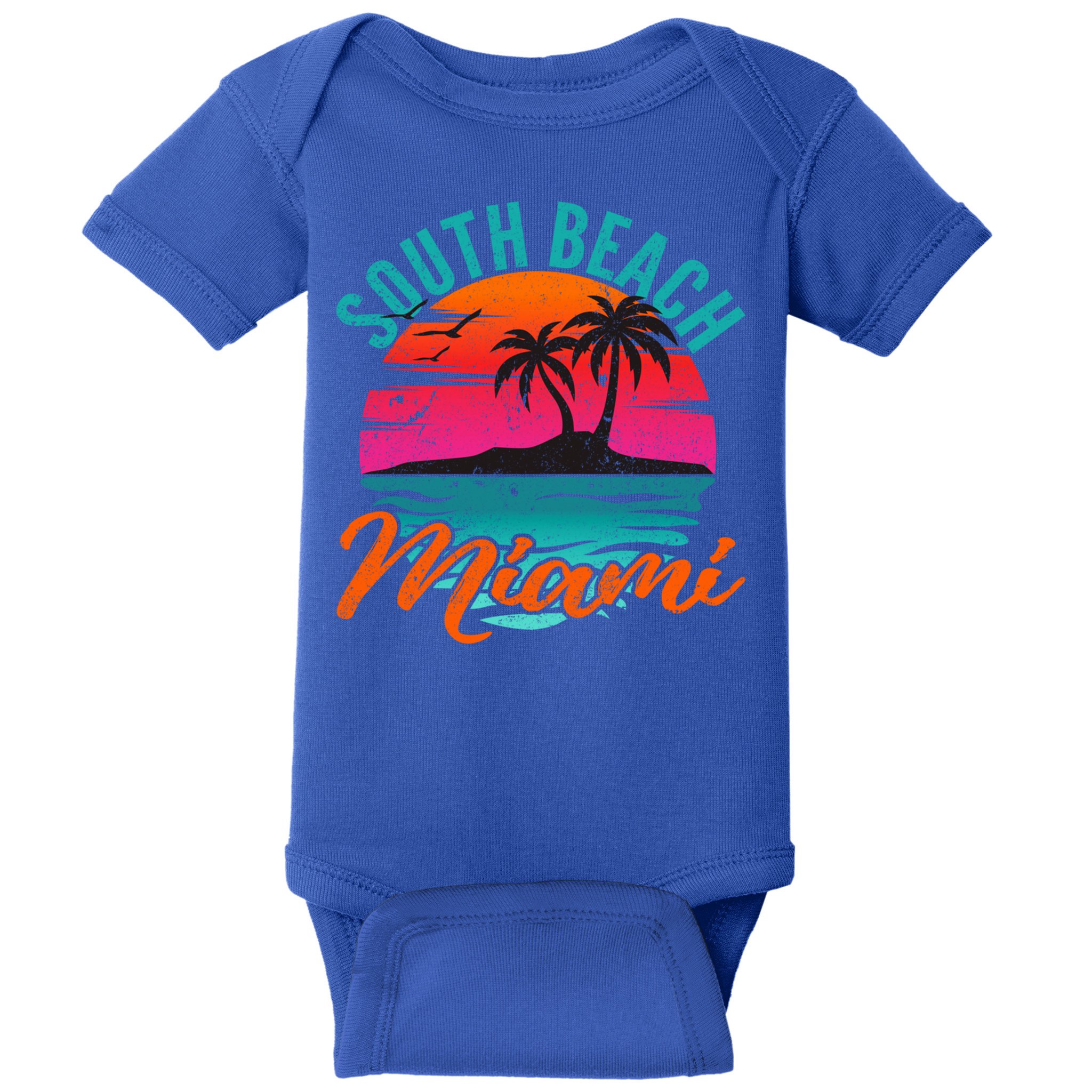 South Beach Miami Florida Sunset Vacation Distressed Grunge Cool Gift Baby Bodysuit