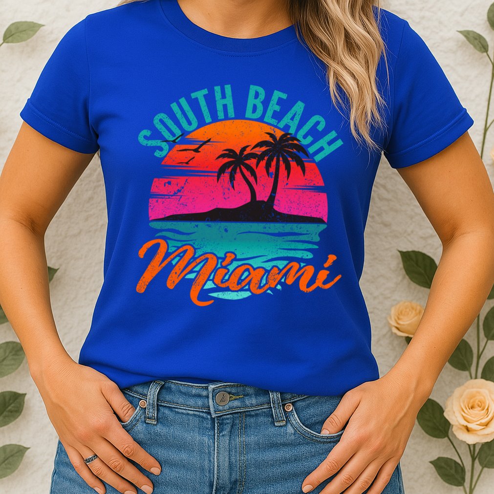 South Beach Miami Florida Sunset Vacation Distressed Grunge Cool Gift Womens T-Shirt