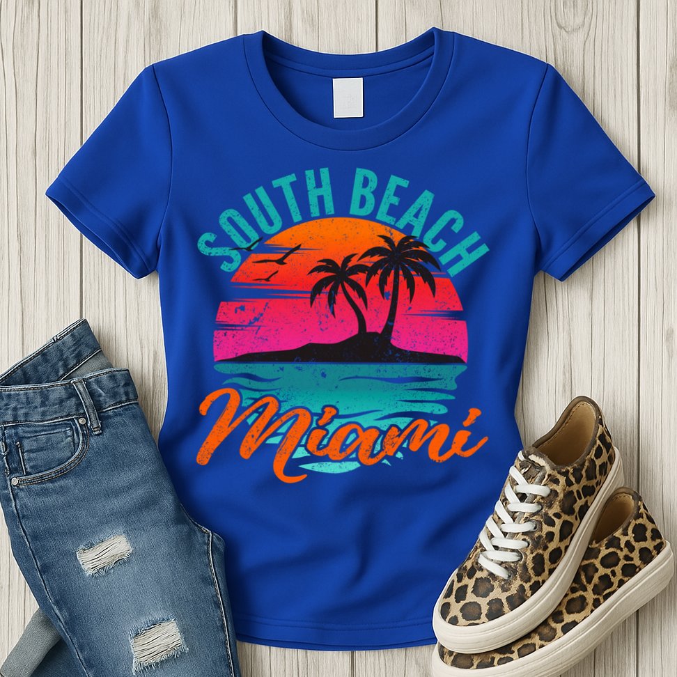 South Beach Miami Florida Sunset Vacation Distressed Grunge Cool Gift Womens T-Shirt