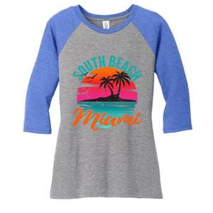 South Beach Miami Florida Sunset Vacation Distressed Grunge Cool Gift Women's Tri-Blend 3/4-Sleeve Raglan Shirt