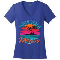 South Beach Miami Florida Sunset Vacation Distressed Grunge Cool Gift Women's V-Neck T-Shirt