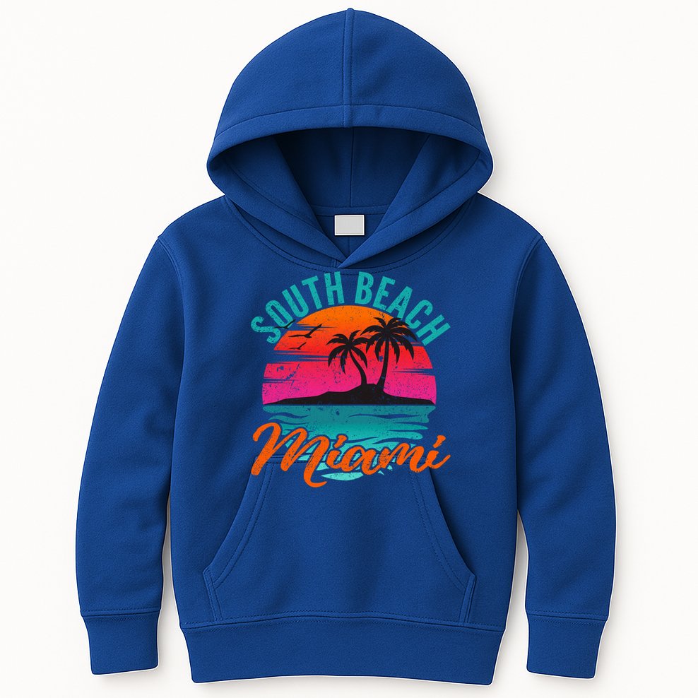 South Beach Miami Florida Sunset Vacation Distressed Grunge Cool Gift Kids Hoodie