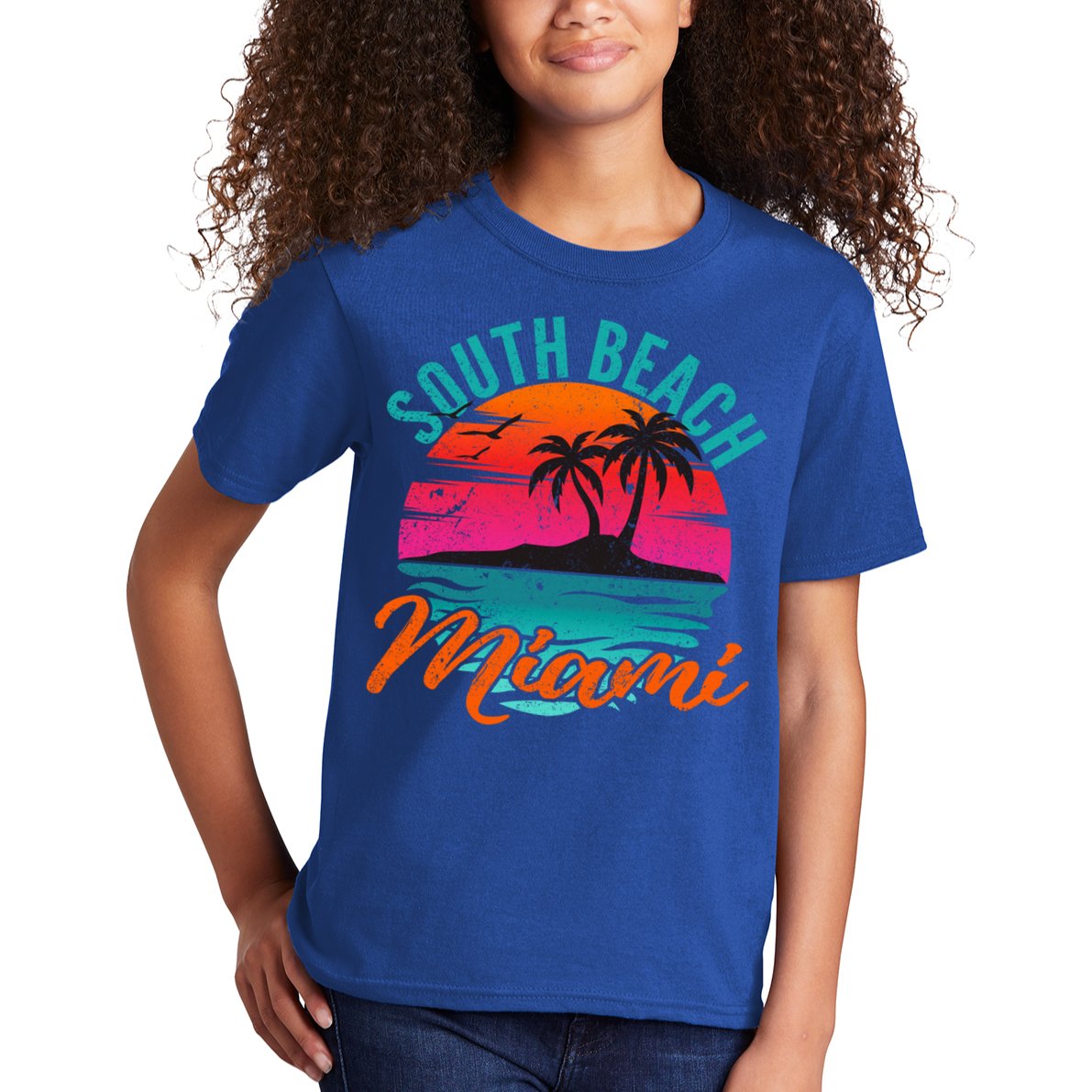 South Beach Miami Florida Sunset Vacation Distressed Grunge Cool Gift Kids T-Shirt