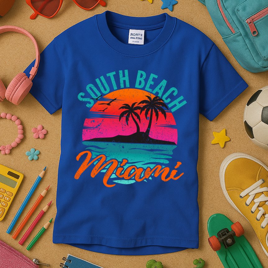 South Beach Miami Florida Sunset Vacation Distressed Grunge Cool Gift Kids T-Shirt