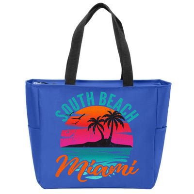 South Beach Miami Florida Sunset Vacation Distressed Grunge Cool Gift Zip Tote Bag