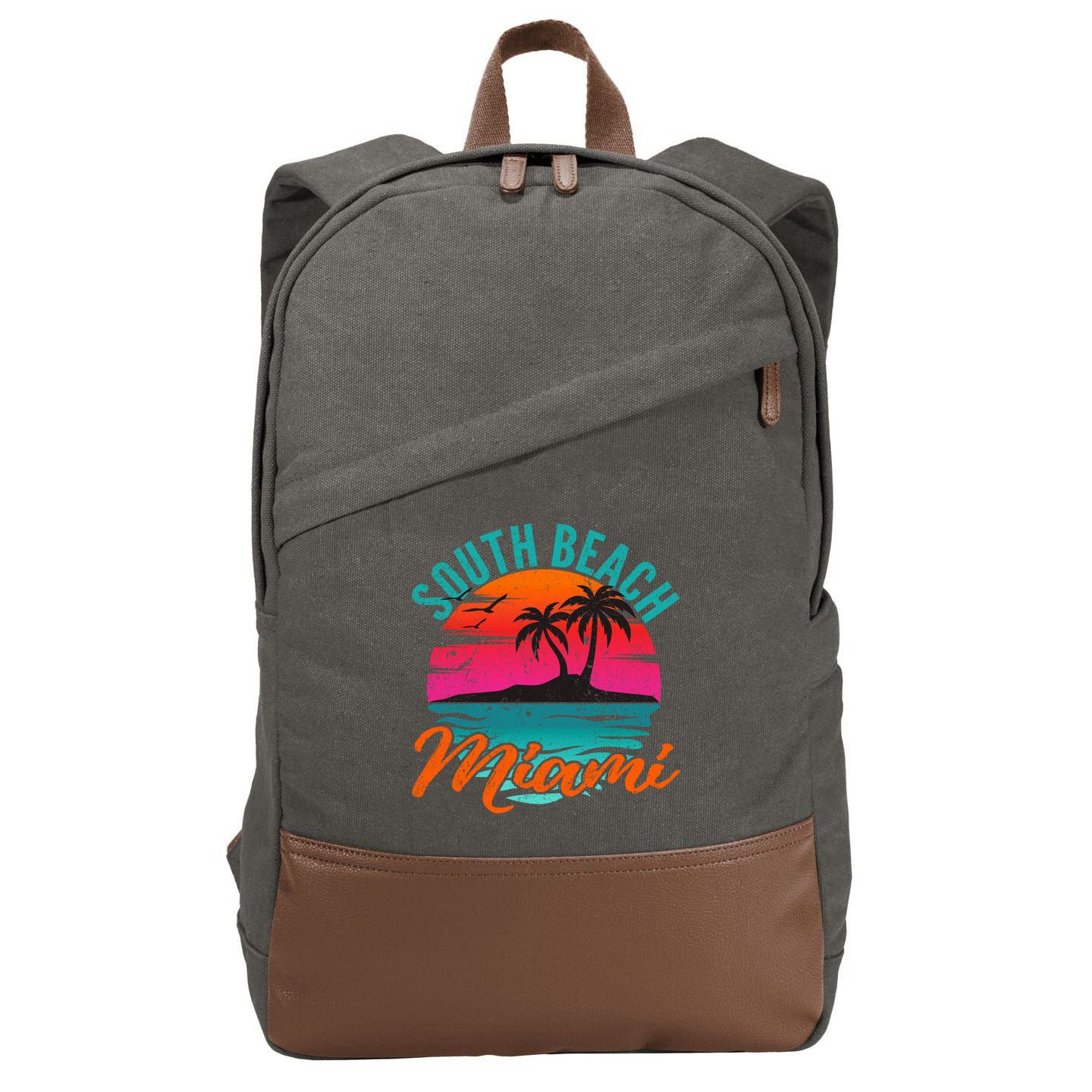 South Beach Miami Florida Sunset Vacation Distressed Grunge Cool Gift Cotton Canvas Backpack