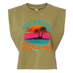 South Beach Miami Florida Sunset Vacation Distressed Grunge Cool Gift Garment-Dyed Women's Muscle Tee