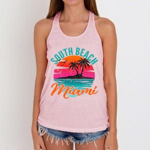 South Beach Miami Florida Sunset Vacation Distressed Grunge Cool Gift Women's Knotted Racerback Tank