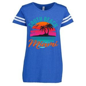 South Beach Miami Florida Sunset Vacation Distressed Grunge Cool Gift Enza Ladies Jersey Football T-Shirt