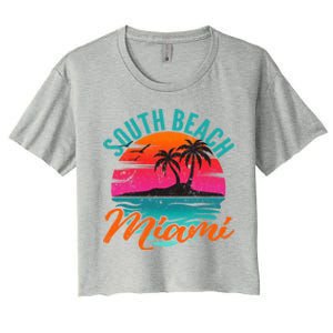 South Beach Miami Florida Sunset Vacation Distressed Grunge Cool Gift Women's Crop Top Tee