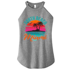 South Beach Miami Florida Sunset Vacation Distressed Grunge Cool Gift Women's Perfect Tri Rocker Tank