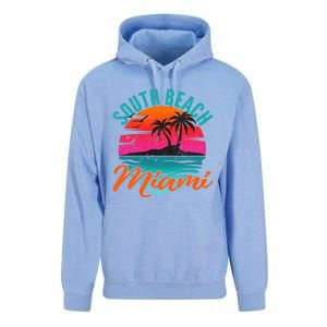 South Beach Miami Florida Sunset Vacation Distressed Grunge Cool Gift Unisex Surf Hoodie