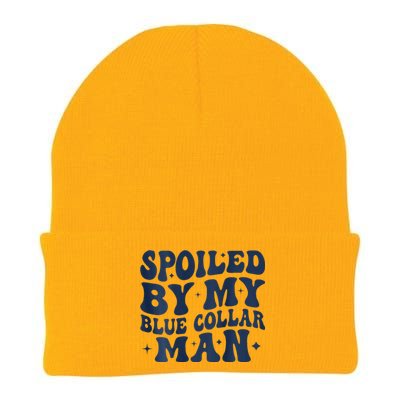 Spoiled By My Blue Collar Man Groovy Wife (On Back) Knit Cap Winter Beanie