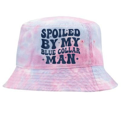 Spoiled By My Blue Collar Man Groovy Wife (On Back) Tie-Dyed Bucket Hat