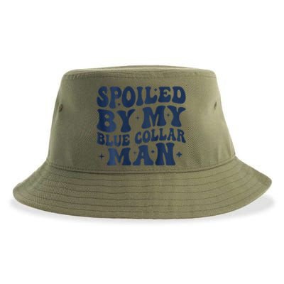 Spoiled By My Blue Collar Man Groovy Wife (On Back) Sustainable Bucket Hat