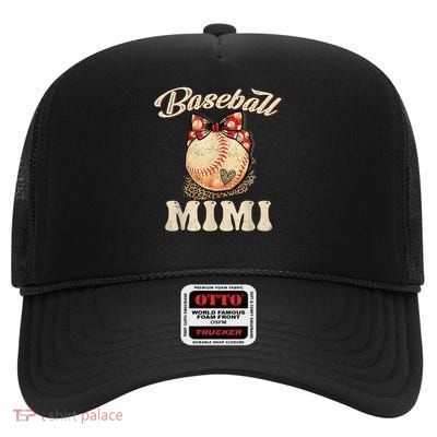 Softball Baseball Mimi Leopard Mother's Day Gift High Crown Mesh Back Trucker Hat