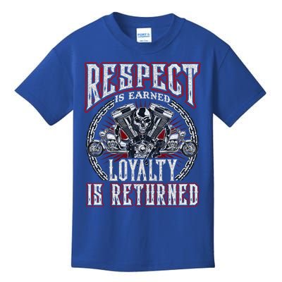 Skull Biker Motorcycle Respect Loyalty Throttle Cool Gift Kids T-Shirt