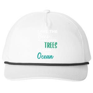 Save Bees More Trees Clean Seas Cool Gift Nature Recycle Earth Gift Snapback Five-Panel Rope Hat