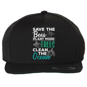 Save Bees More Trees Clean Seas Cool Gift Nature Recycle Earth Gift Wool Snapback Cap