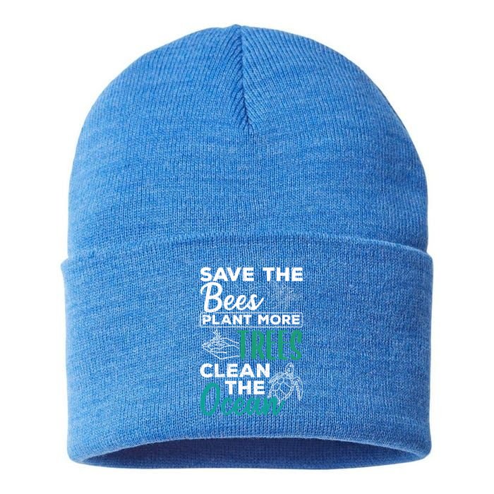 Save Bees More Trees Clean Seas Cool Gift Nature Recycle Earth Gift Sustainable Knit Beanie