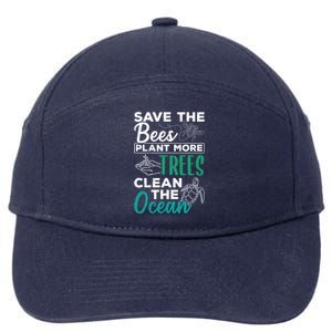 Save Bees More Trees Clean Seas Cool Gift Nature Recycle Earth Gift 7-Panel Snapback Hat