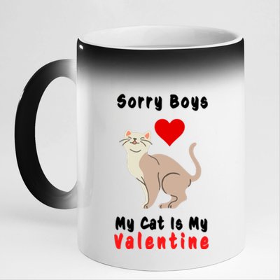 Sorry Boys My Cat Is My Valentine Cute 11oz Black Color Changing Mug