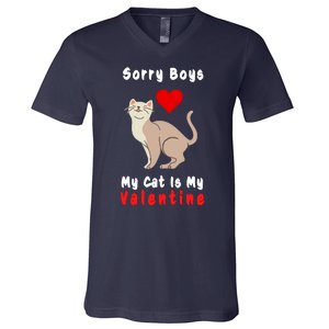 Sorry Boys My Cat Is My Valentine Cute V-Neck T-Shirt