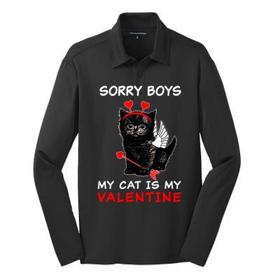 Sorry Boys My Cat Is My Valentine Silk Touch Performance Long Sleeve Polo