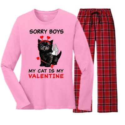 Sorry Boys My Cat Is My Valentine Women's Long Sleeve Flannel Pajama Set 