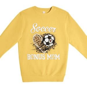 Soccer Bonus Mom Leopard Heart Proud Bonus Mom Sport Lover Premium Crewneck Sweatshirt