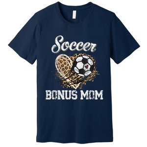 Soccer Bonus Mom Leopard Heart Proud Bonus Mom Sport Lover Premium T-Shirt