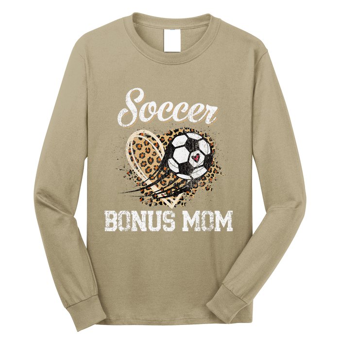 Soccer Bonus Mom Leopard Heart Proud Bonus Mom Sport Lover Long Sleeve Shirt