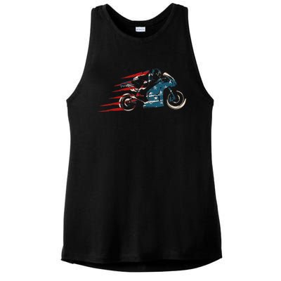 Super Bike Moto GP Pride US Flag Patriotic Dirt Bikers Ladies PosiCharge Tri-Blend Wicking Tank