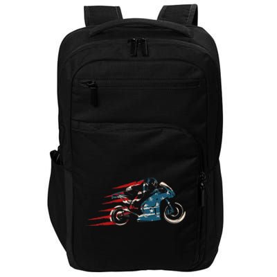 Super Bike Moto GP Pride US Flag Patriotic Dirt Bikers Impact Tech Backpack