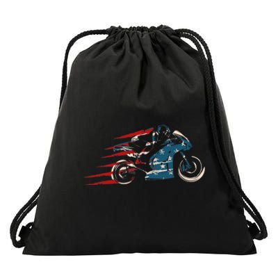 Super Bike Moto GP Pride US Flag Patriotic Dirt Bikers Drawstring Bag